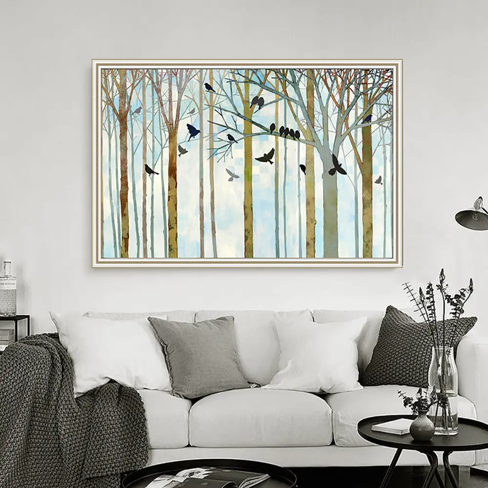 Cuadros de pared para sala de estar, pintura acrílica de pájaro volador, árbol moderno abstracto
