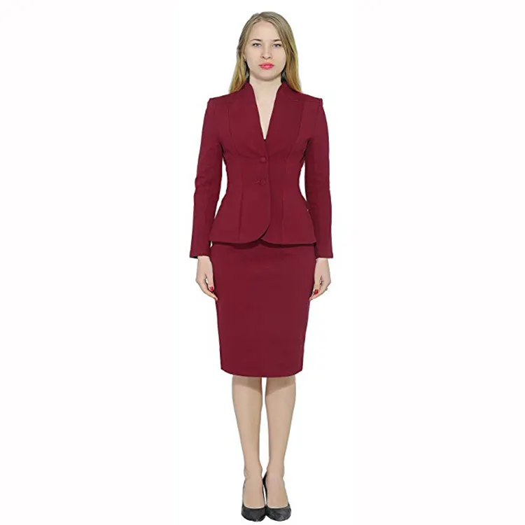 Traje de falda roja de negocios para mujer, nuevo diseño personalizado, venta al por mayor, barato, primavera y otoño