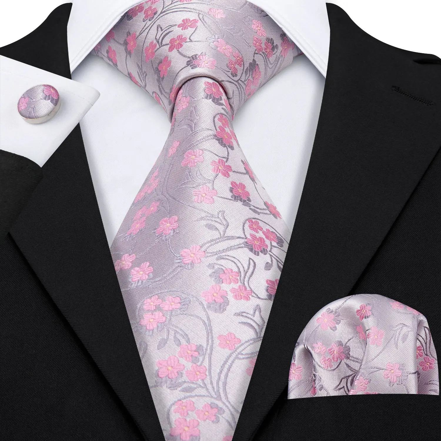 Corbata de seda personalizada para hombre, corbatas de seda con Colorete Rosa Floral y juego cuadrado de bolsillo