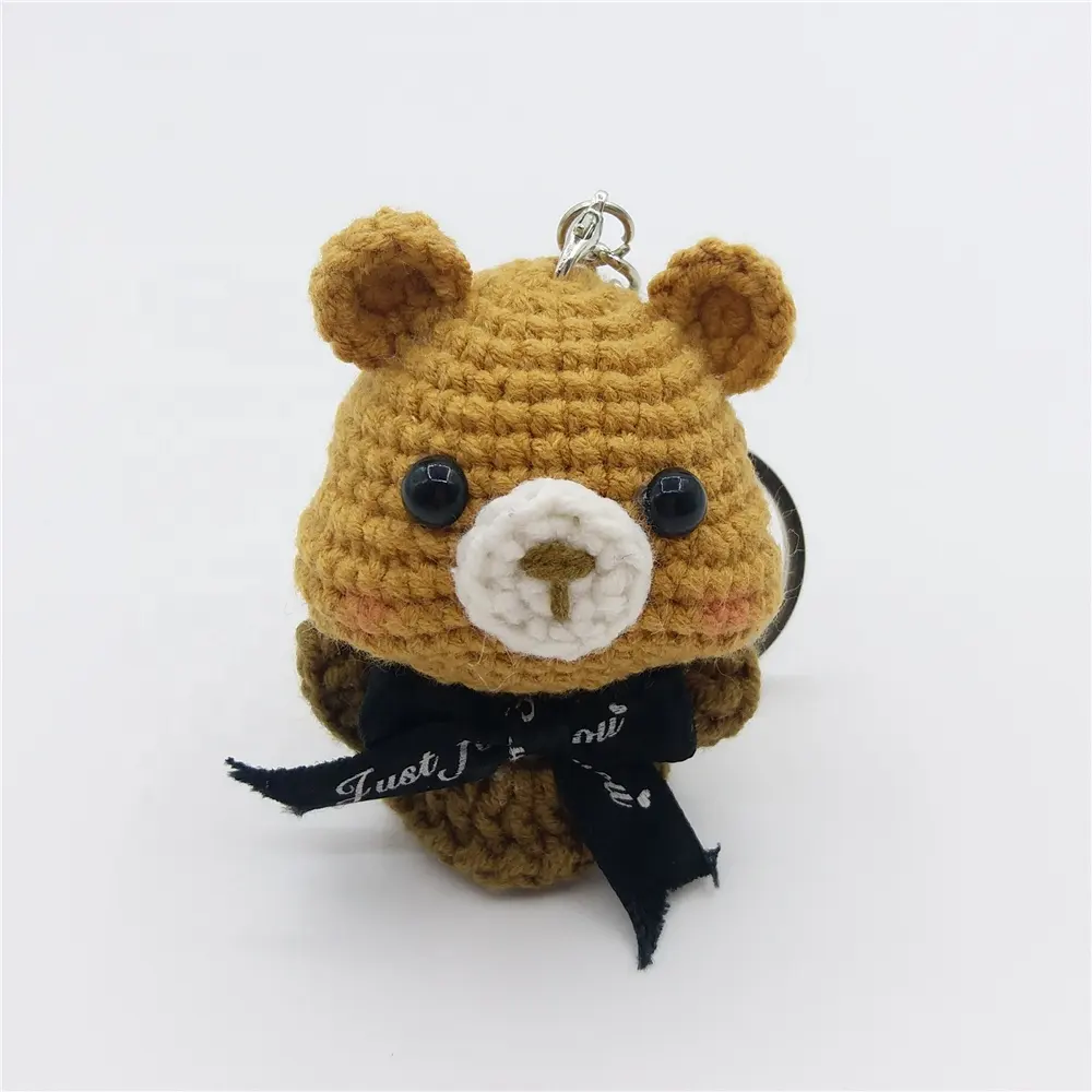 Llavero marrón hecho a mano para muñeca, accesorios para bolso colgante, llavero de ganchillo, mini oso Animal