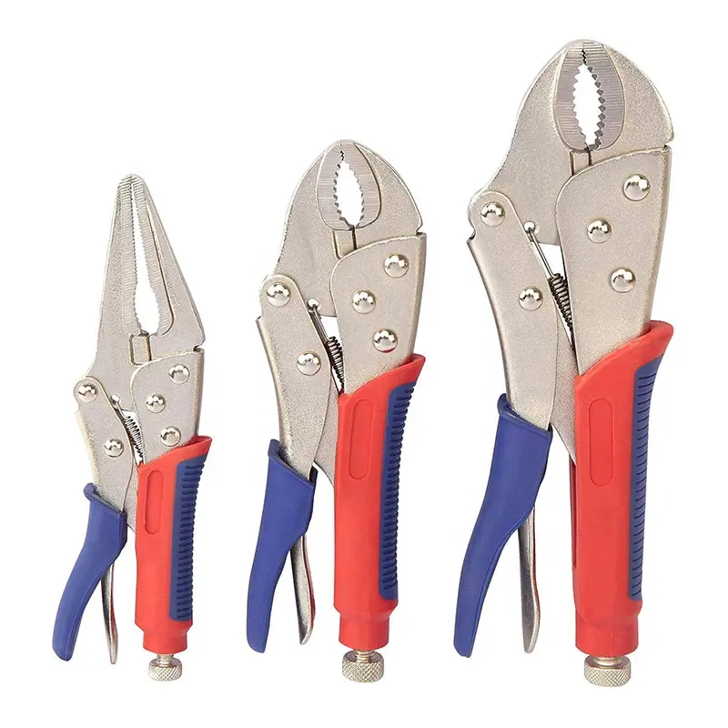 10 inch curved jaw 7 inch curved Jaw and 6-1/2 inch straight jaw 3 piece locking pliers set
