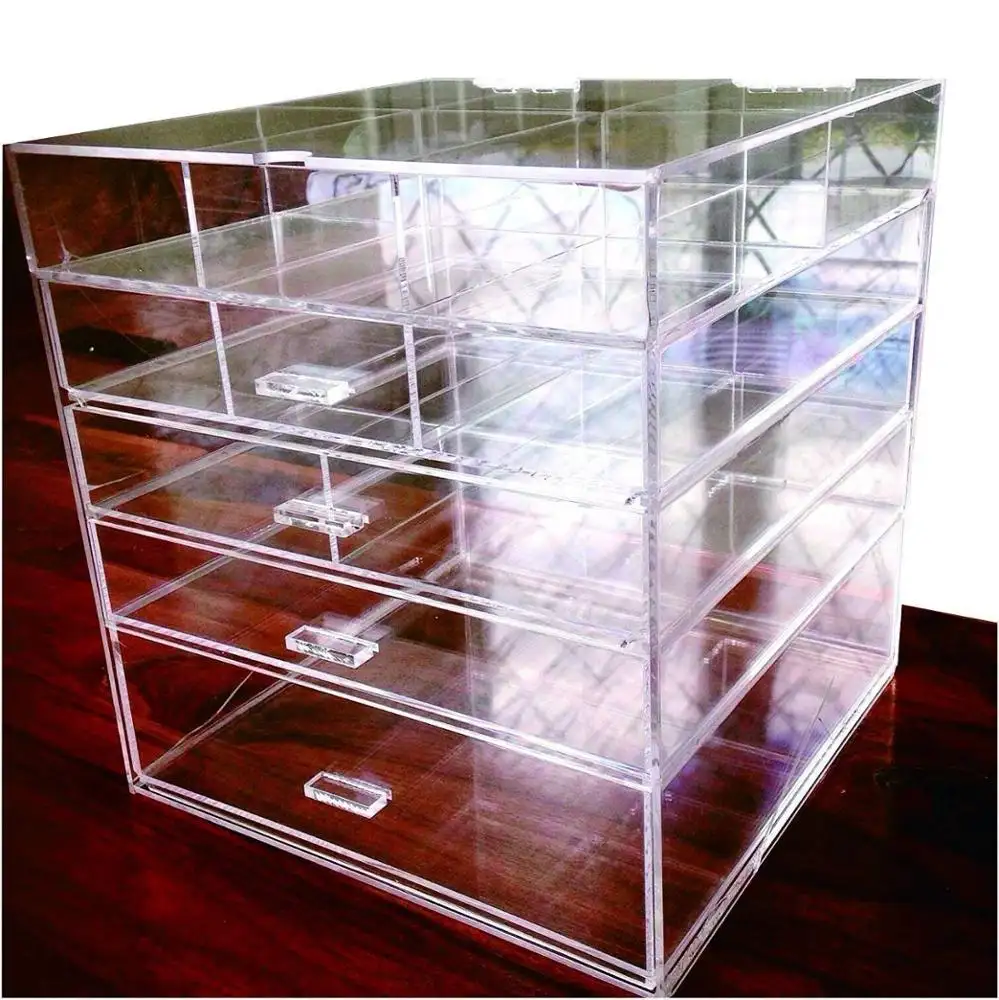 Acrylic Lớn Beauty Cube 5 Tier Ngăn Kéo Acrylic Mỹ Phẩm Organizer Handmade Đa Chức Năng Trang Điểm Organizer Storage10 "X10" * 11"
