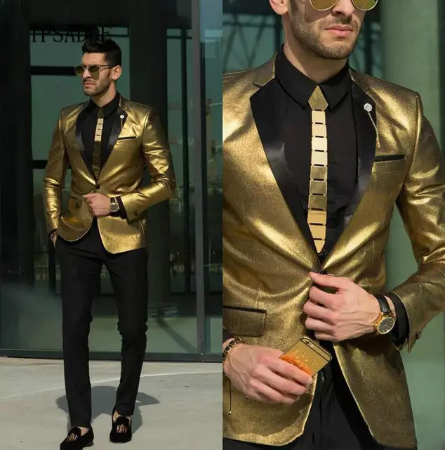 New Design Tuxedo Gold Jacket Wedding Business Groom Wear Men Suit WF649