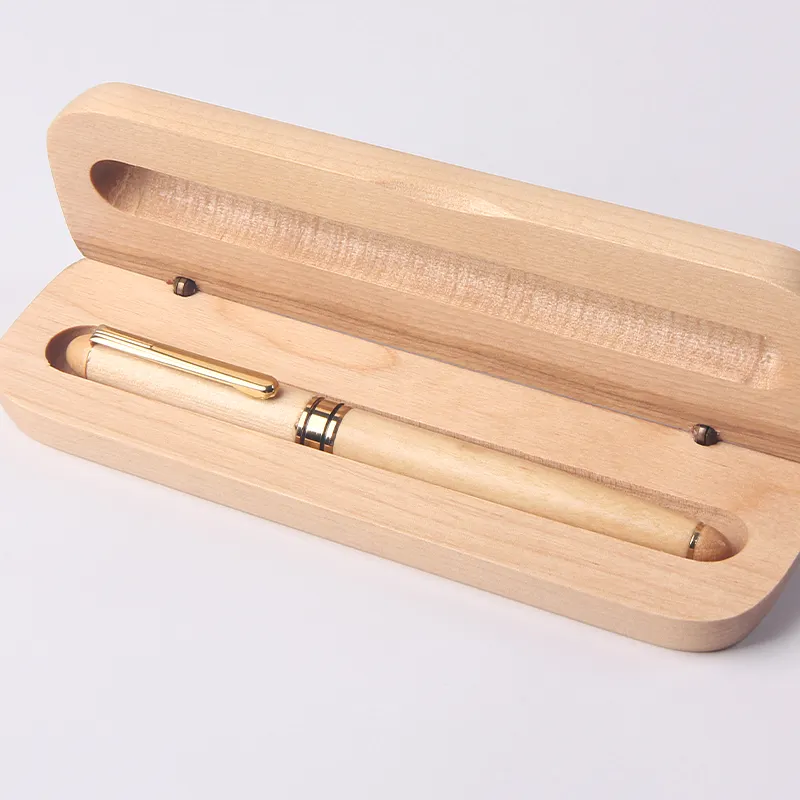 Luxe Promotionele Twist Pen Aanpassen Hout Roller Pen Met Case Laser Logo Eco-vriendelijke Gift Houten Balpen Set Met Case