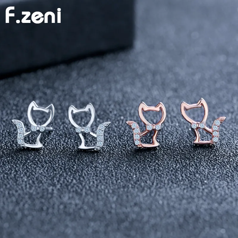 Orecchini a forma di gatto a forma di animale domestico orecchini a forma di gatto in argento Sterling 925 da donna con zirconi di piccoli animali