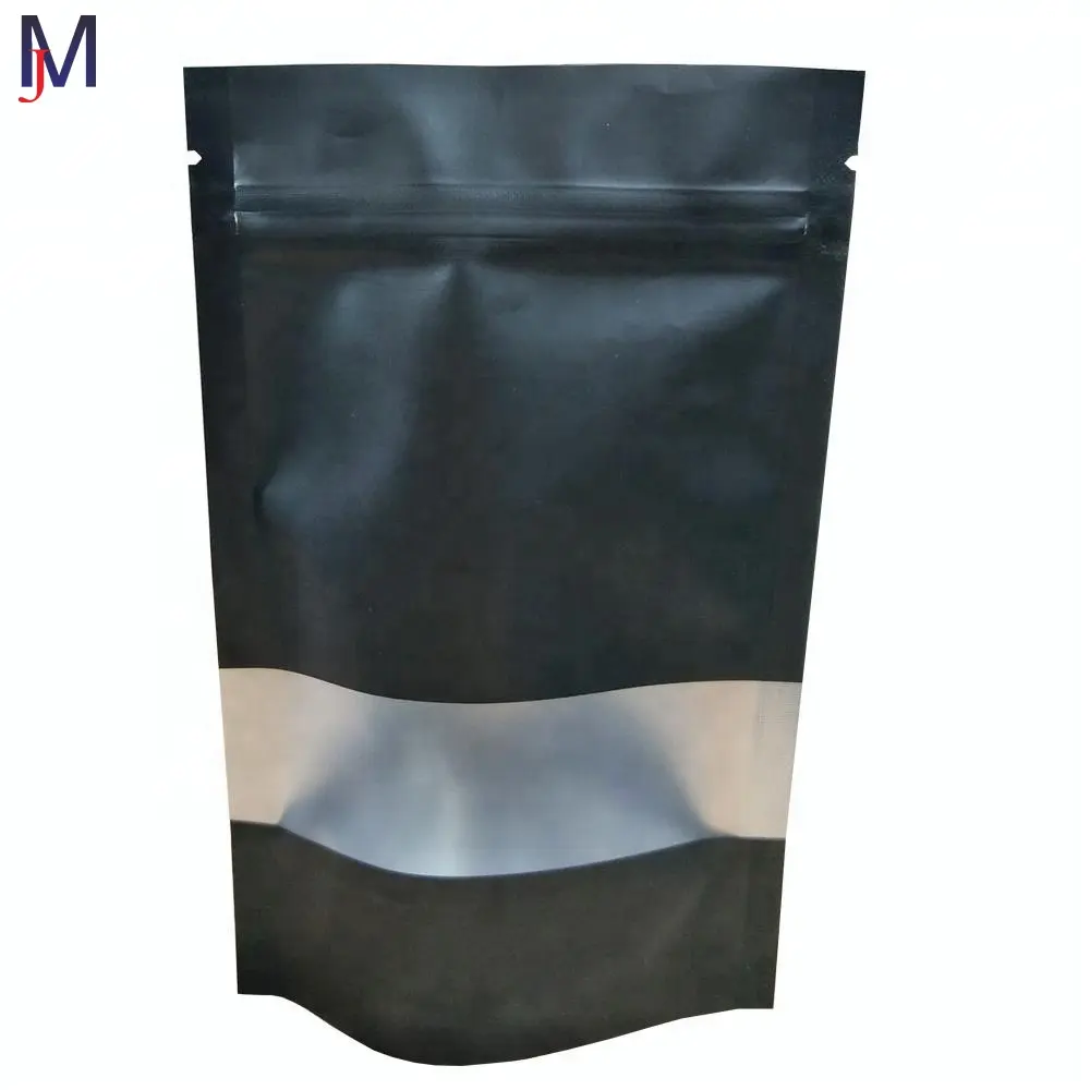 250g Wholesale Natural printed sea salt bag with window matte black aluminium foil ziplock standing up bath salt pouch