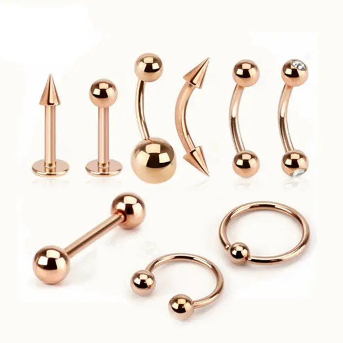 Piercing corporal básico banhado a ouro rosado, lábio, anel para barriga