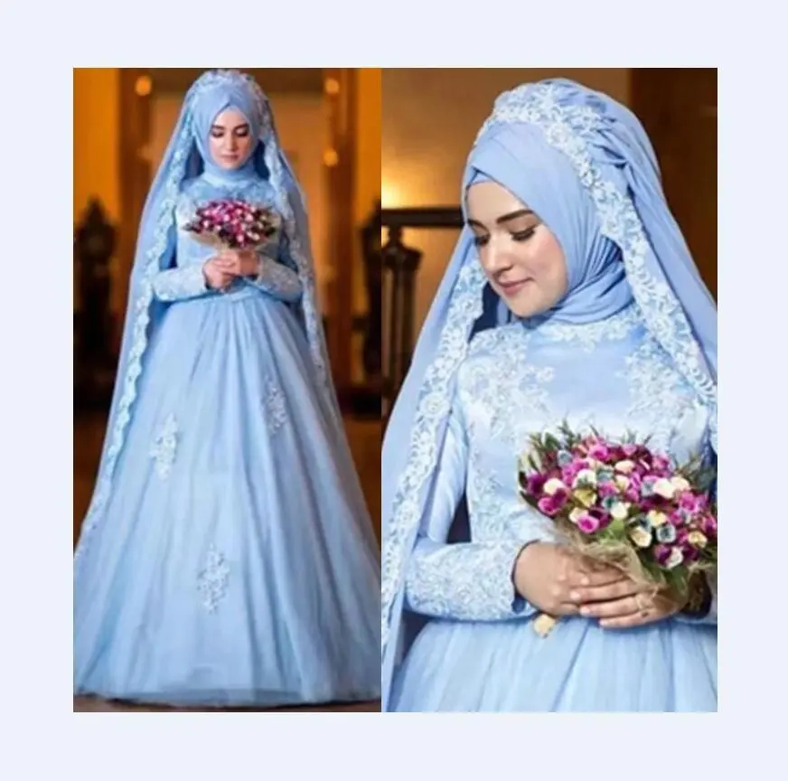 Classico Del Bambino Blu Arabia Saudita Hijab Colorato Musulmano Abito Da Sposa