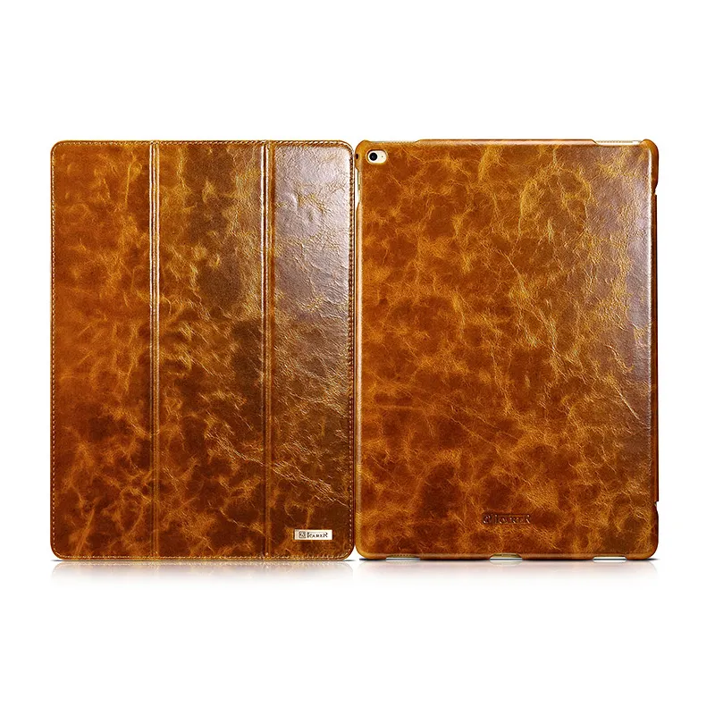 Icaser — étui en cuir véritable à la cire d'huile, étui Vintage de haute qualité pour iPad Pro 12.9 pouces 9.7 pouces