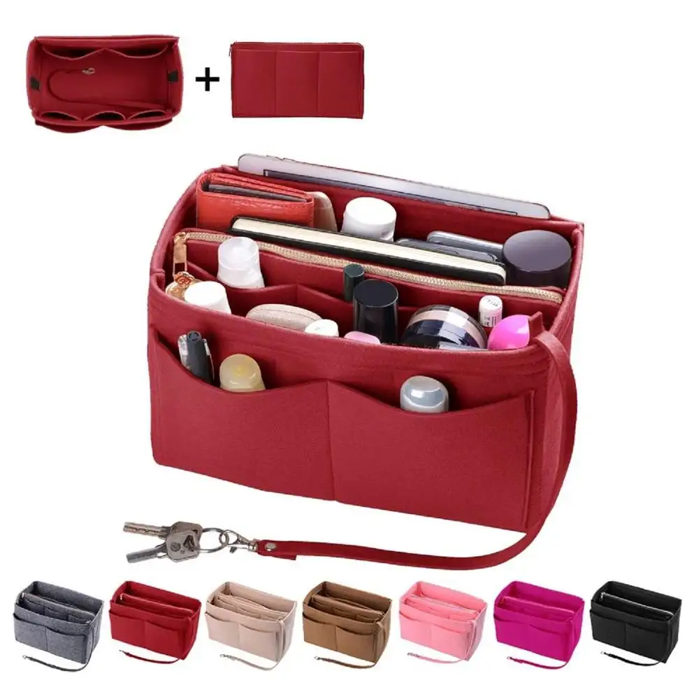 China Fabriek Vilt Purse & Tote Bag Organizer Insert / Multi-Pocket Handtas Organisator/Vilten Tas In Tas