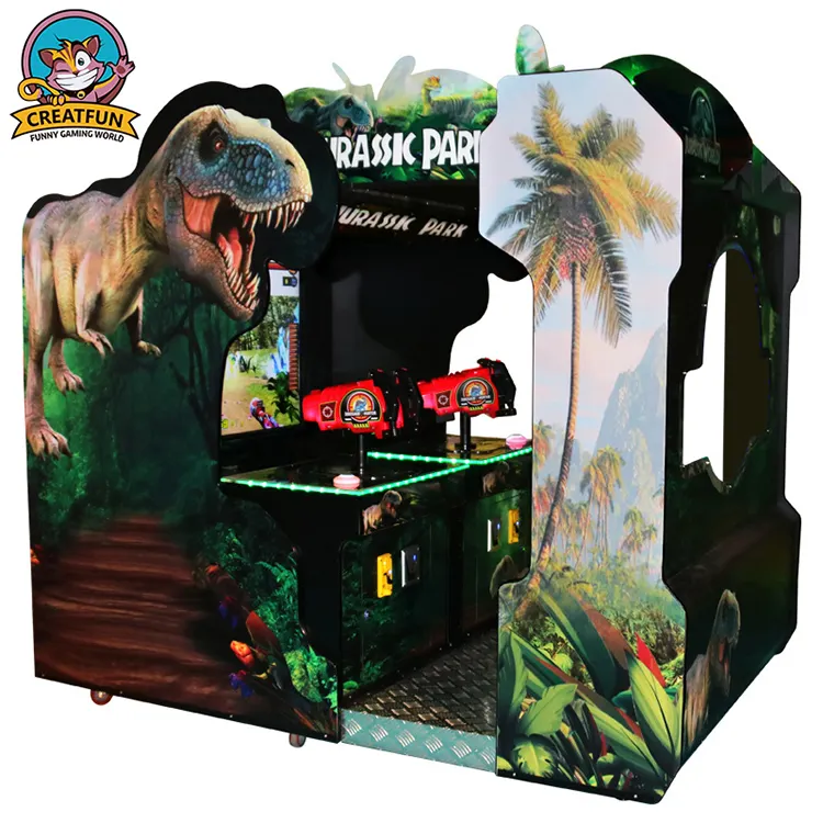 Máquina de juego de tiro con diseño de dinosaurio electrónico que funciona con monedas para interiores, 2 jugadores