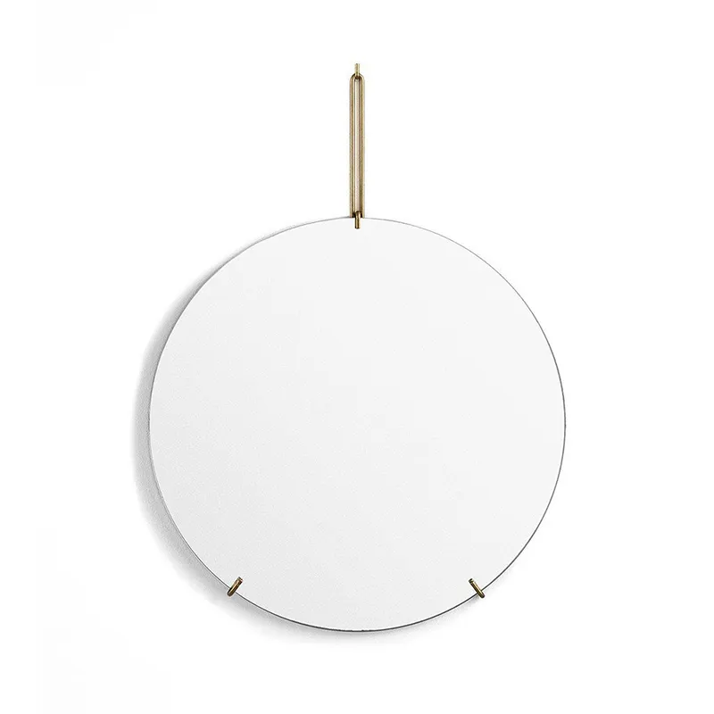 Nordique de haute qualité conception simple miroir rond en verre avec plaqué or poignée pour ins Offres Spéciales salle de bain salon meubles