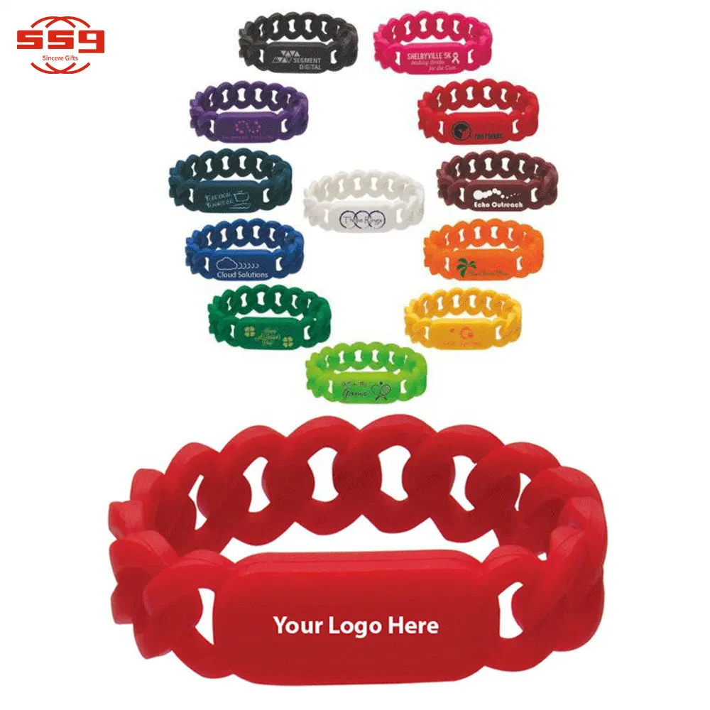 Promotion Gifts Elastic Silicone Bracelets Custom Wristband Soft Link Chain Silicone Slap Bracelet