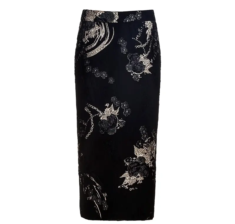 Юбка-карандаш женская с вышивкой, облегающая эластичная в рубчик с завышенной талией и разрезом сзади, дизайнерская юбка с аппликацией, от производителя
