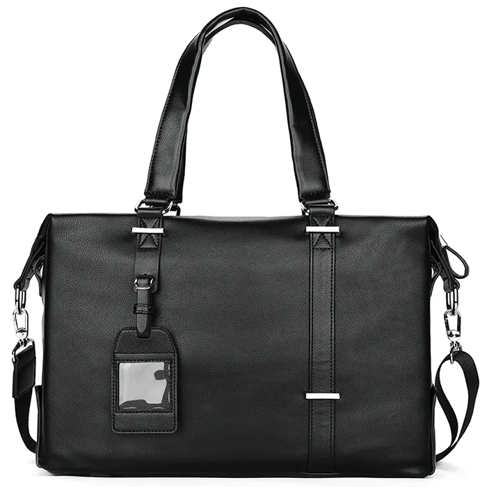 Wholesale Custom Brand Travel Bag With Clear Name Card Hiking Travel Hand Bag Large PU Leather Duffle Bag