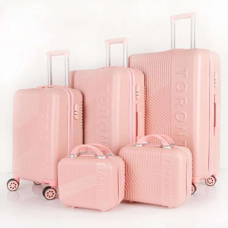 Roze 5 st nieuwste hard plastic bagage abs plastic materialen valies spinner wiel PC ABS koffer