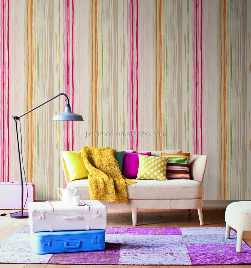 Fresh Romantic Colour Vertical Pattern Living Room Sofa Background Wall Bedroom Decorative Wallpaper Vinyl