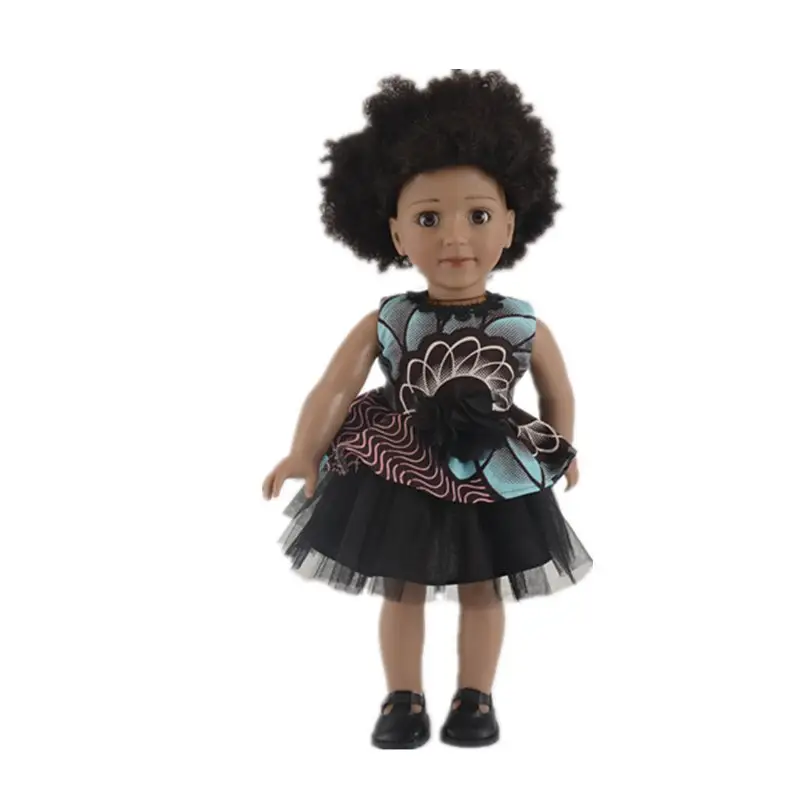 Boneca americana afro de 18 polegadas, modelo personalizado, roupas para meninas, saia de vento étnico para crianças, boneca de brinquedo