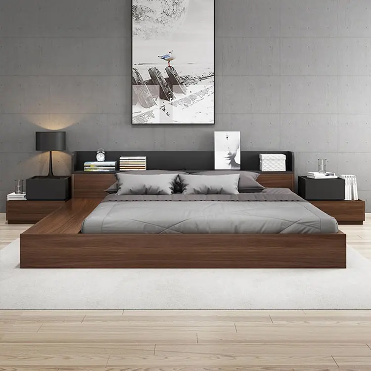 Cama de casal tatami moderna, mobília nórdica moderna, estilo king size, cama de madeira japonesa, ideal para quarto