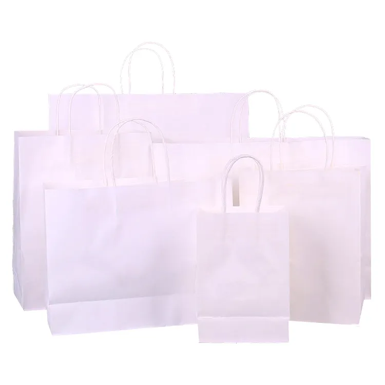 Custom Logo Design Packing Kraft White Craft Recycled Paper Shopping Bag