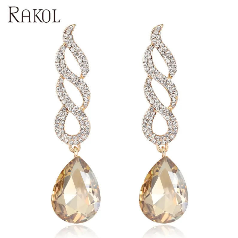 RAKOL AE042 2024 superventas joyería personalizada pendientes largos de cristal plateado para niñas AE042