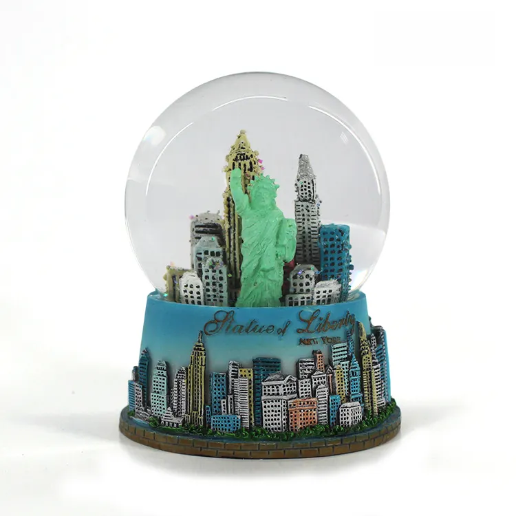 Boule à neige personnalisée en verre 65MM souvenir touristique production promotionnelle boule à neige Statue de la Liberté US Building boule à neige