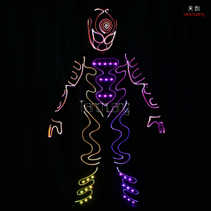 EL tel & LED ışık Tron dans takım elbise LED Robot kostüm performans giyim cadılar bayramı Glow parti dans kostümleri - Product Image 3