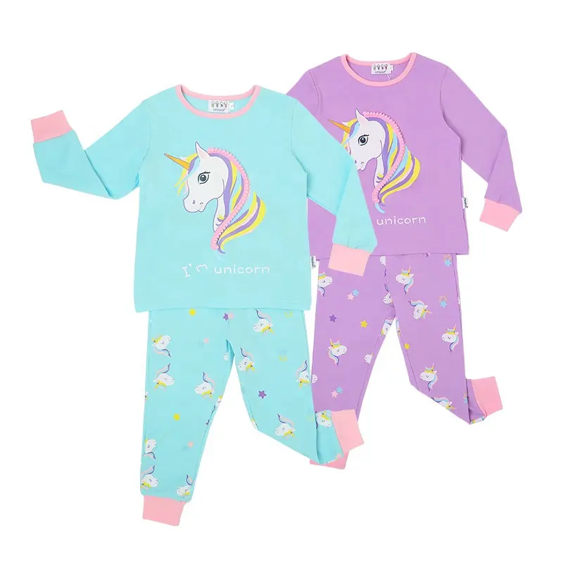 Petelulu-Pijama de algodón con diseño de unicornio para niños y niñas, ropa de dormir con estampado colorido para invierno