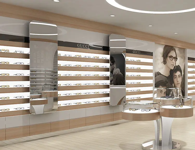 ร้านออปติคอลสร้างสรรค์ออกแบบตกแต่งภายในด้วยตู้โชว์แว่นตาที่กำหนดเองและเฟอร์นิเจอร์ร้านแว่นตา