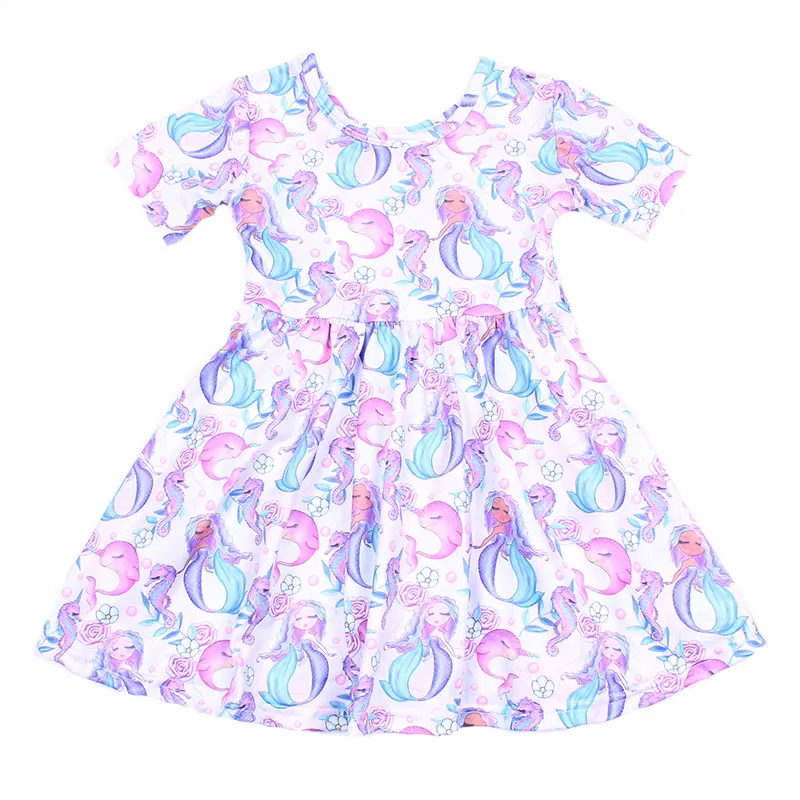 Baotique-vestido estampado para niña, vestidos de manga corta para bebé, vestidos de estilo princesa para niño pequeño