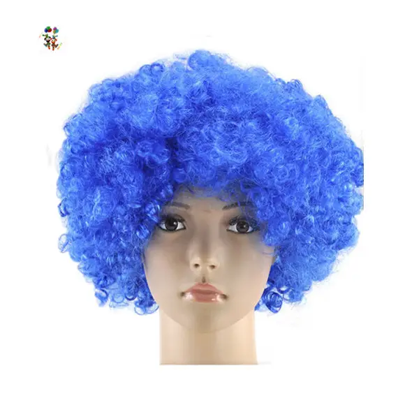 Ucuz sentetik parti kostüm spor Fan lacivert renk kıvırcık Afro peruk HPC-1182