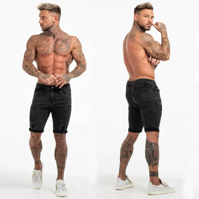 Pantalones vaqueros cortos para hombre, pantalón negro, Sexy, 2019