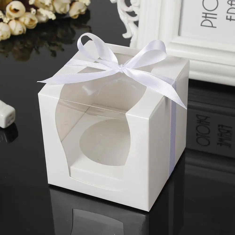Kotak Cupcake Kertas Kraft Coklat Kualitas Tinggi Kotak Kue dengan Bantuan Jendela Kotak Pernikahan Kemasan Kue