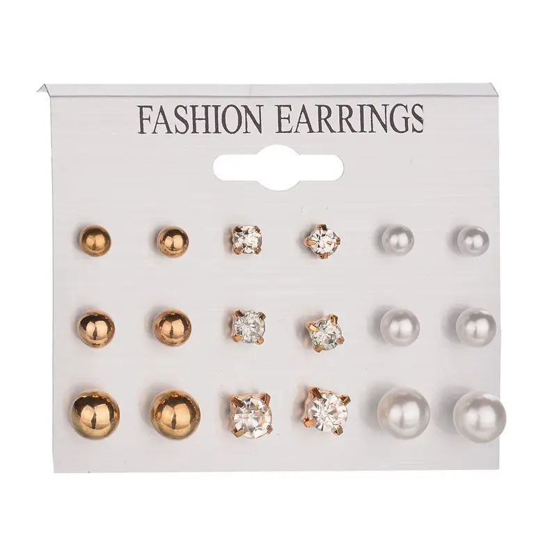 9 par/set moda Zirconia cúbica de oro aretes de oro pendientes de plata de estilo coreano conjunto de pendiente de cristal de la joyería para las mujeres falso pera