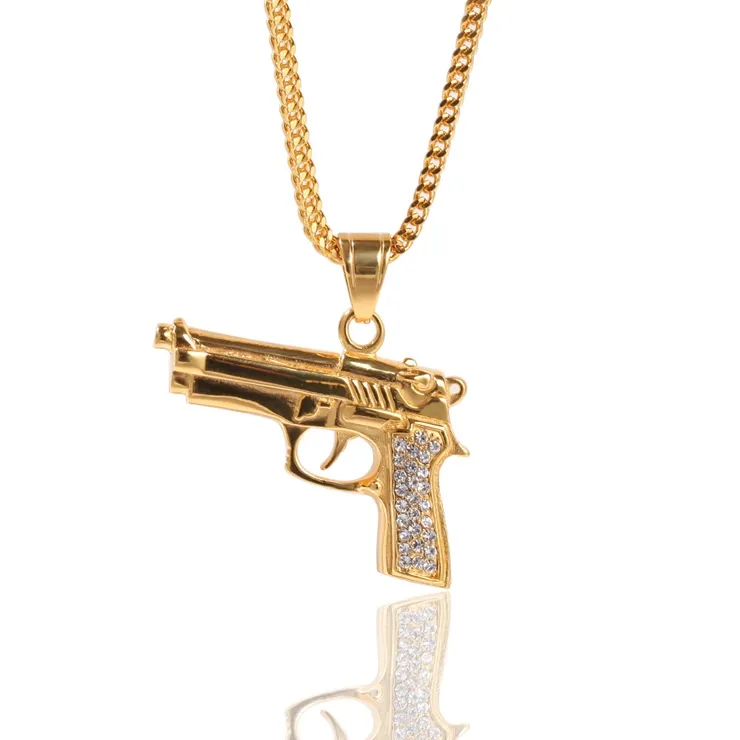 Новый дизайн, лидер продаж, в стиле "хип-хоп" пистолет льдом кулон 14k Золотое колье