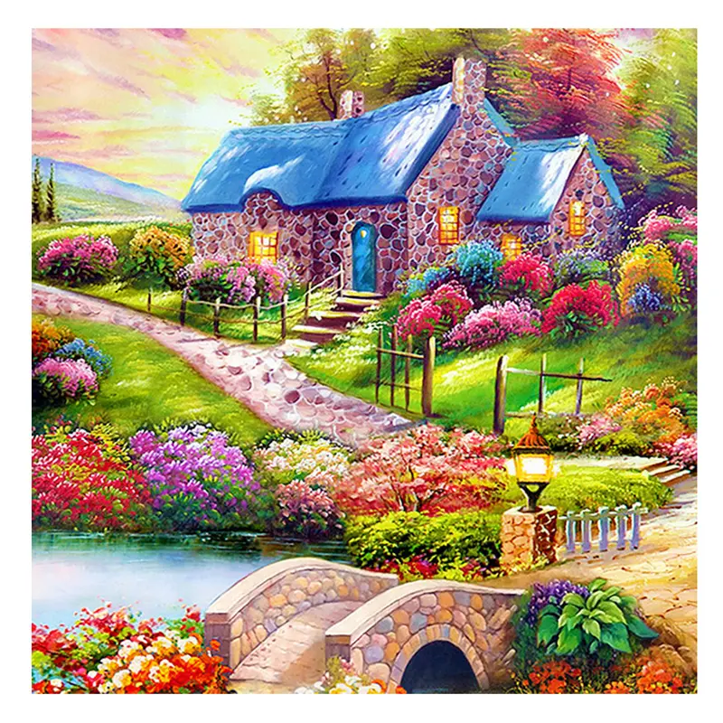 Diy Pintura Diamante ab Broca Jardim Cenário Casa Pintura Arte Wall Canvas Paisagem 5d Diamante Bordado Pintura Home Decor