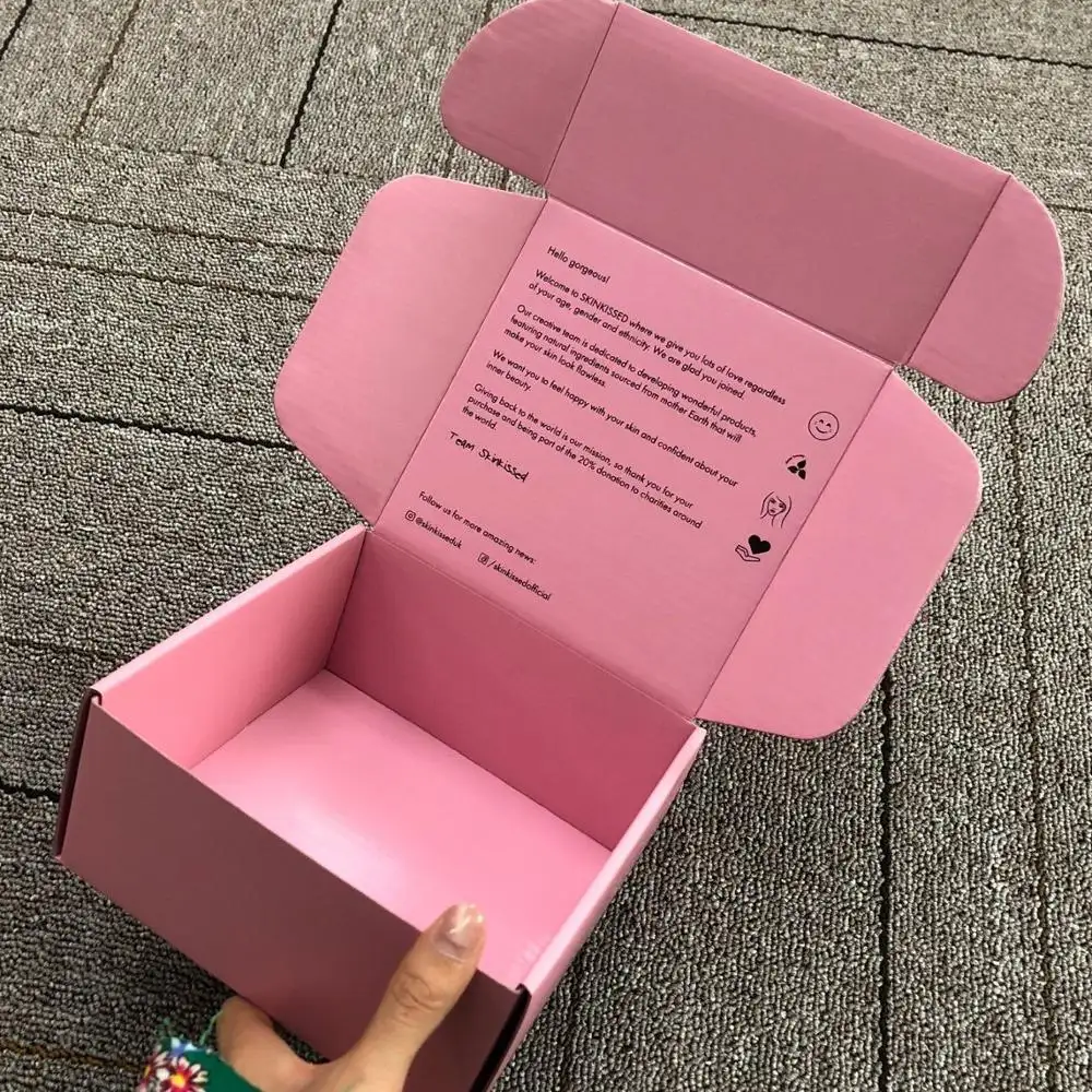 Caja de envío corrugada personalizada, color rosa, símbolo de peso, caja de cartón, embalaje de correo