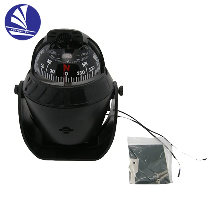 Black Incandescent Light multi-angle adjusted Marine Magnetic Compass for Boat Ship and Truck