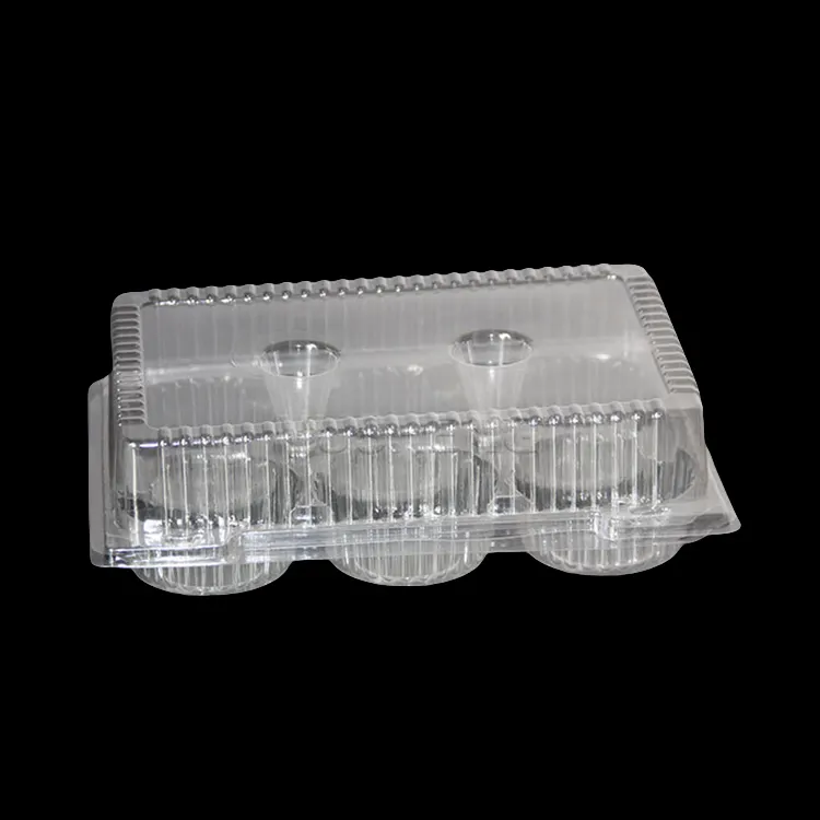 Disposable plastic cup cake hinged container,plastic cake packing box