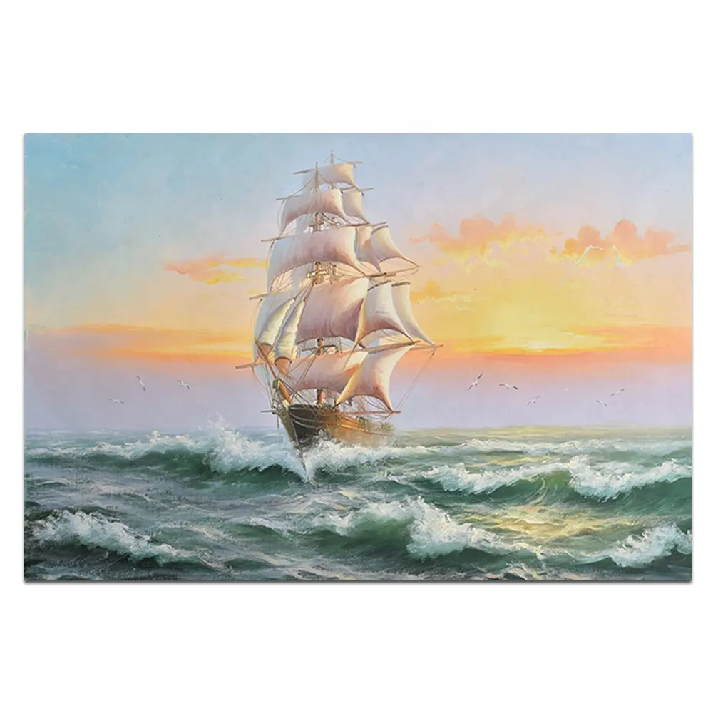 Dafen-pintura al óleo sobre lienzo de Arte de barco de vela decorativo de paisaje moderno pintado a mano