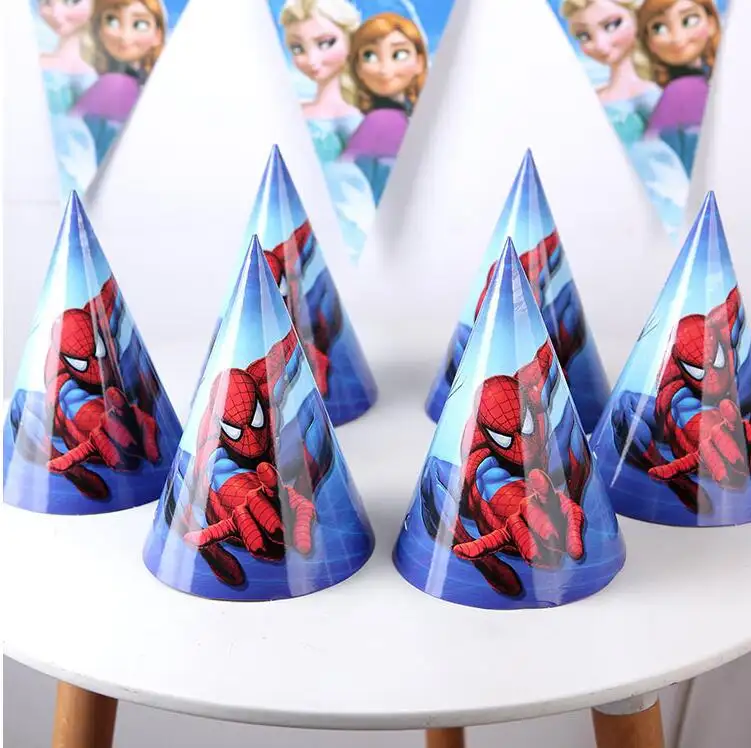 Regalos de la promoción, arco iris cubiertos Spider-Man tema conjunto de suministros para fiesta de papel de placa de la torta de cumpleaños, decoración de la fiesta