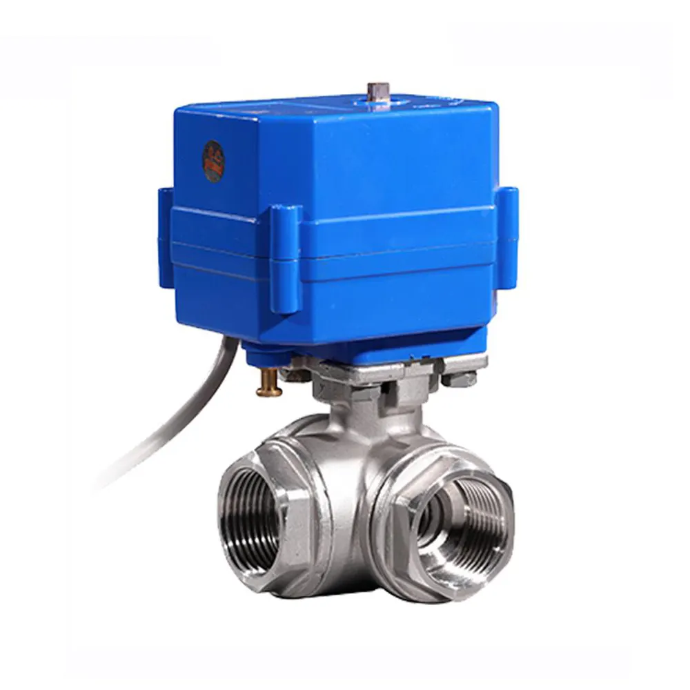 CWX 15N Series DN20 3/4 inch 3 Way L Port 12V DC CR2 2 Wire Auto Return Stainless Steel Electric Water Flow Control Valve