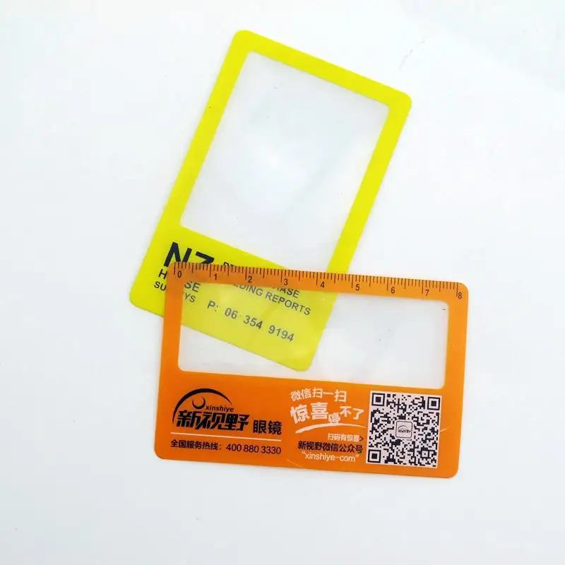 Promosyon için 3X büyüteç Fresnel Lens ile özel PVC okuma cüzdan kredi kartı büyüklüğünde büyüteçler