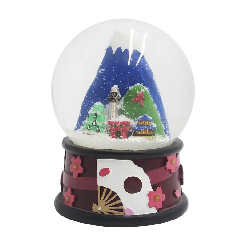 customized glass water snow globe ball resin craft for Japan promotion souvenir snow globe for business gift