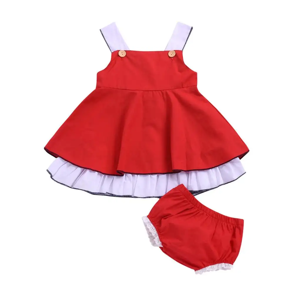 Hao Baby Clothing-Conjunto de verano para niña, ropa de Color sólido con tirantes laterales de encaje