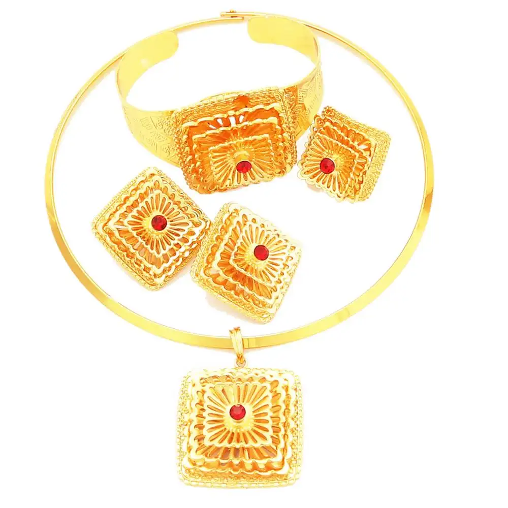 Set di gioielli in oro 22 carati tempio indiano set di gioielli mix disegni insieme dei monili
