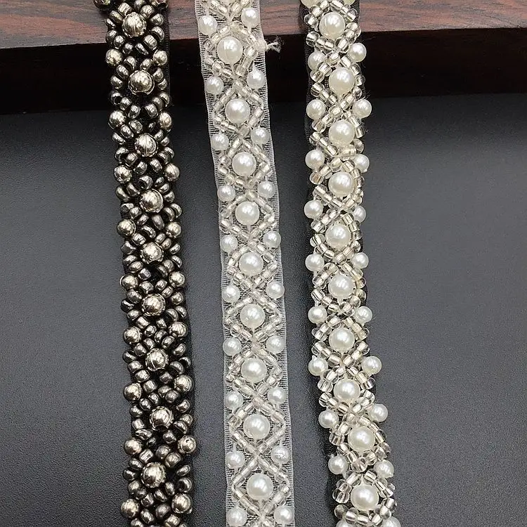 Accessori per indumenti di moda con perline in pizzo perlato accessori per nastri in cotone perlato rifiniture di colore nero per abiti