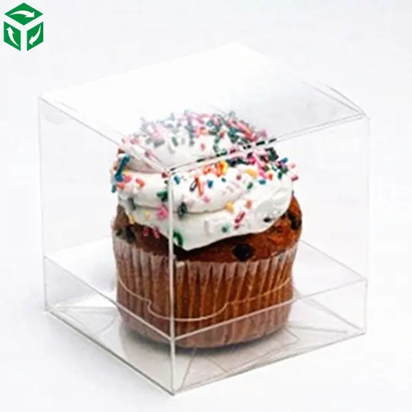 Plastic folding small square clear cake packaging mini cupcake boxes