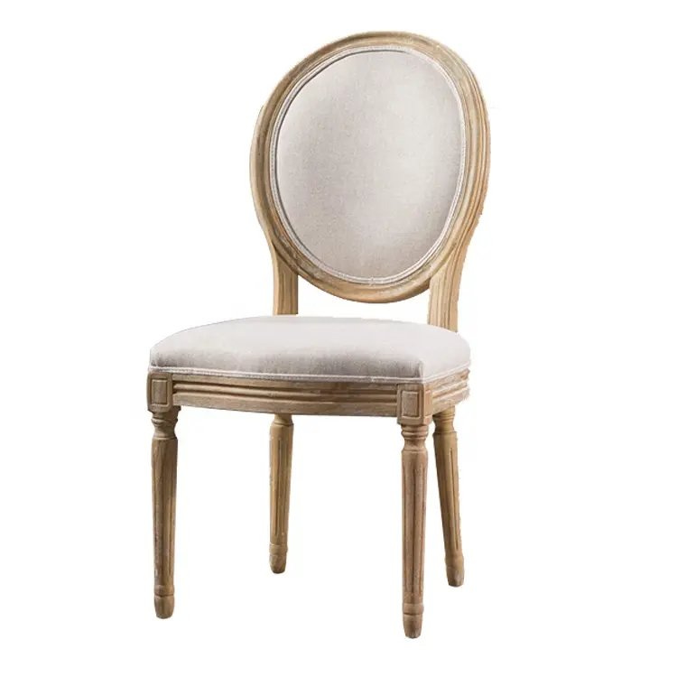 Venta al por mayor, diseño antiguo, respaldo redondo, restaurante, fantasma, muebles de madera maciza, silla de comedor barroca Louis