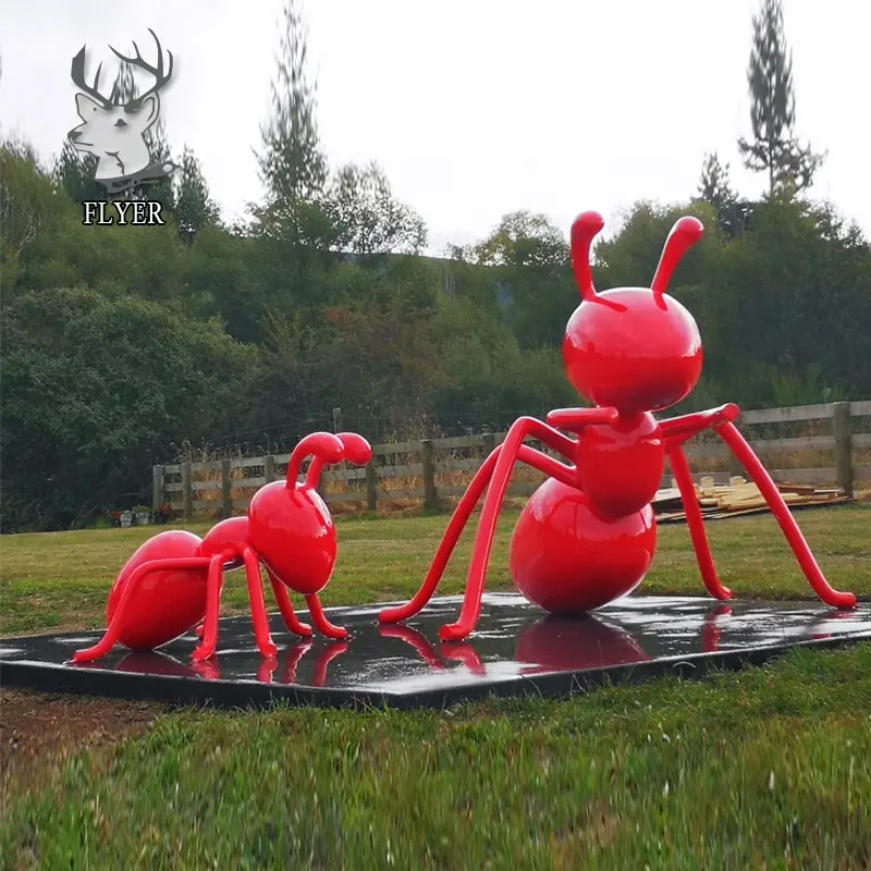 Decoración de jardín, estatua animal de resina grande, estatua animal de hormiga roja de fibra de vidrio